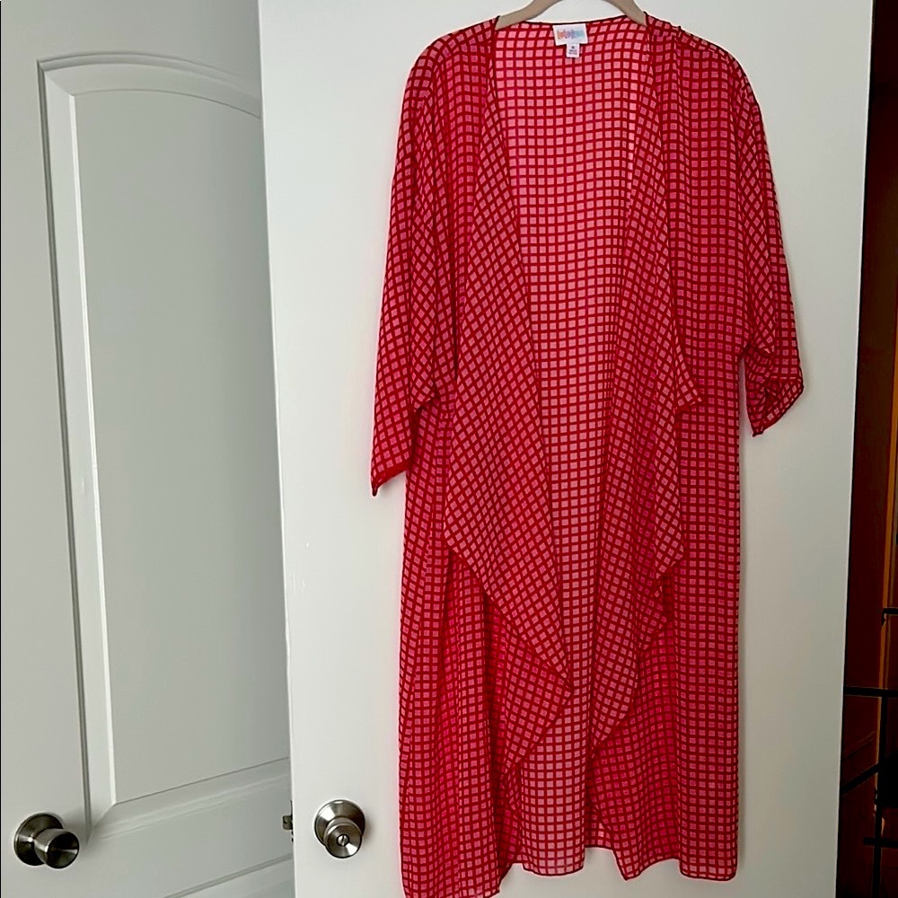 LuLaRoe Red and Pink Checkered Kimono